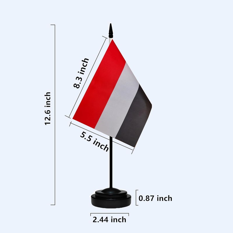 tibijoy Yemen Yemeni Small Mini Desk Flag Set Miniature Yemen Yemeni Table Office Flag with 13" Black Pole, Black Base, Miniature Yemen Deluxe Desktop Flag(2 Pack) - Image 3